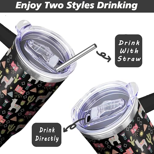 40 Oz Stainless Steel Llama Tumbler with Handle & Straw