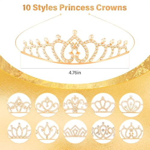TOBATOBA 10-Pack Gold Rhinestone Tiaras for Women, Princess Crowns