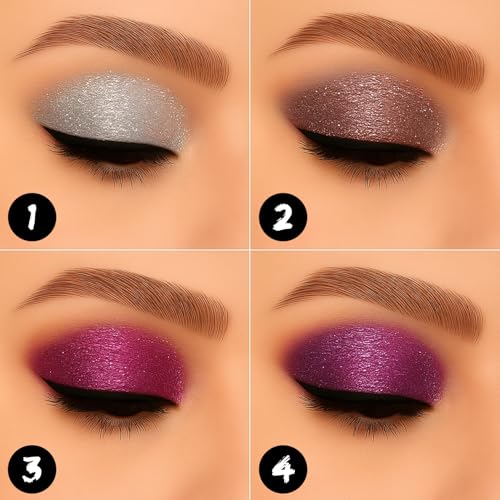 Profusion Cosmetics Amethyst Gems Glitter Eyeshadow Palette - 5 Vibrant Shades, Built-In Primer, Vegan & Cruelty-Free