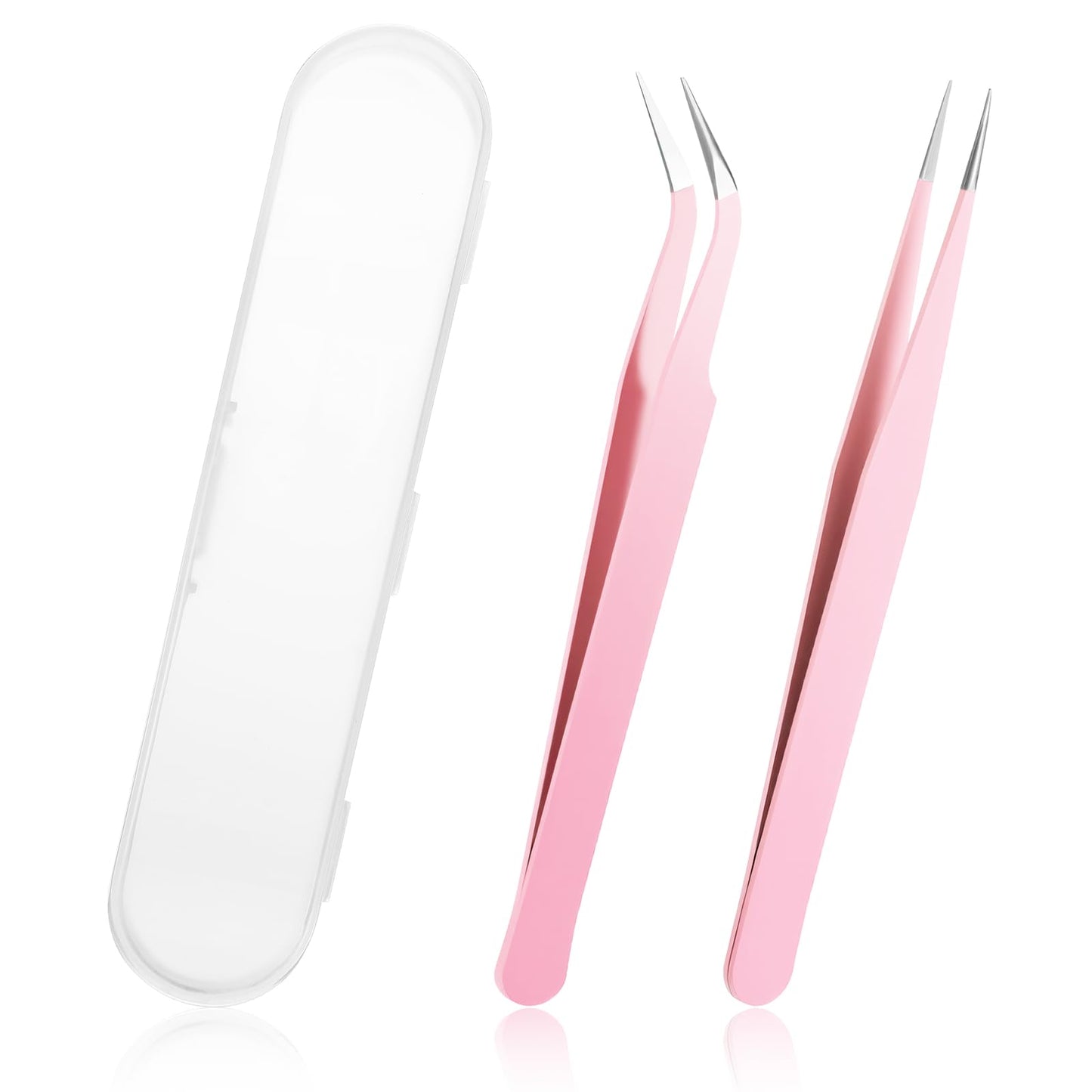Sticker Tweezers, 2 Pcs Stainless Steel Tweezers for Crafting Straight Curved Eyebrow Tweezer for Stickers, Jewelry Making, DIY Crafts, Scrapbooking, Precision Electronics (Pink)