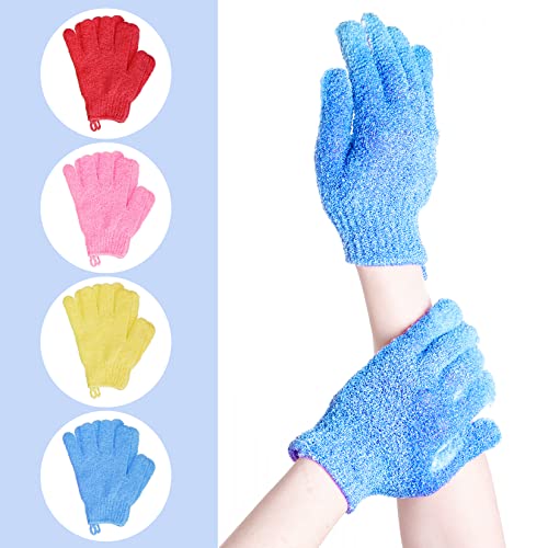 4 Pairs Exfoliating Bath Gloves - Double-Sided Body Scrubber Mitts