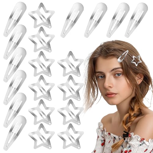20 Pcs Star & Teardrop Hair Clips Set - Stylish Metal Barrettes