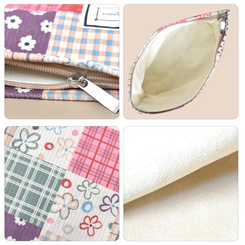 KeYaMee Patchwork Makeup Bag Travel Cosmetic Organizer for Women, Large Capacity