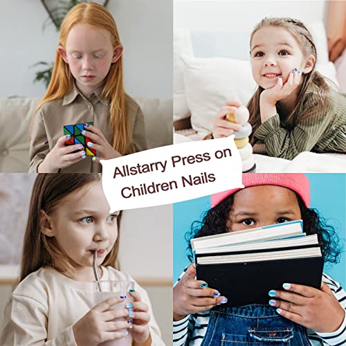 Allstarry 124 Piece Blue Mermaid Press-On Nails for Kids
