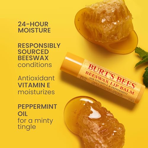 Burt's Bees Natural Beeswax Lip Balm - Peppermint Flavor, 4 Pack