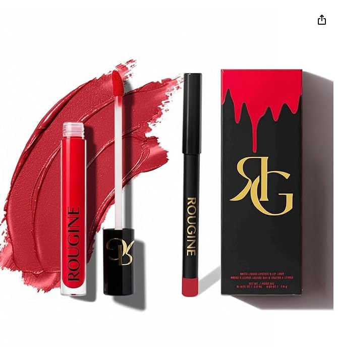 Matte Lipstick & Lip Liner Combo - All Day Wear Red Love Shade | Long-Lasting, Waterproof, Smudge-Proof Formula with Vitamin E & Shea Butter