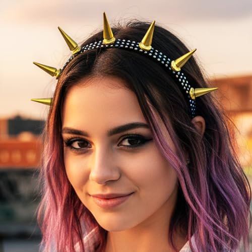 Gold Spiked Headband, Punk Gothic Rivet Hair Accessory for Costumes
