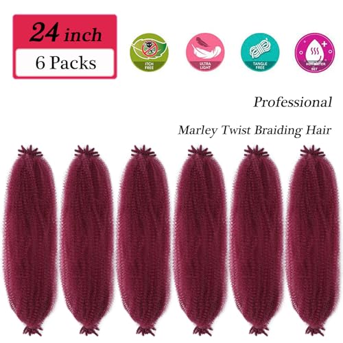 SIXERSI Burgundy 24 Inch Afro Twist Hair Pack of 6 for Faux Locs & Braids