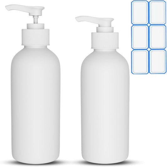 Pump Bottles Dispenser - 10 Oz (300ml) for Massage Oil & Liquid Soap | 2 Pack with Labels