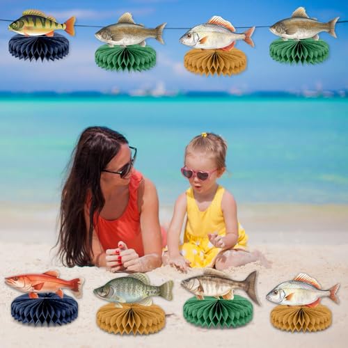 Gone Fishing Honeycomb Centerpieces - 12PCS Fishing Birthday Party Decor