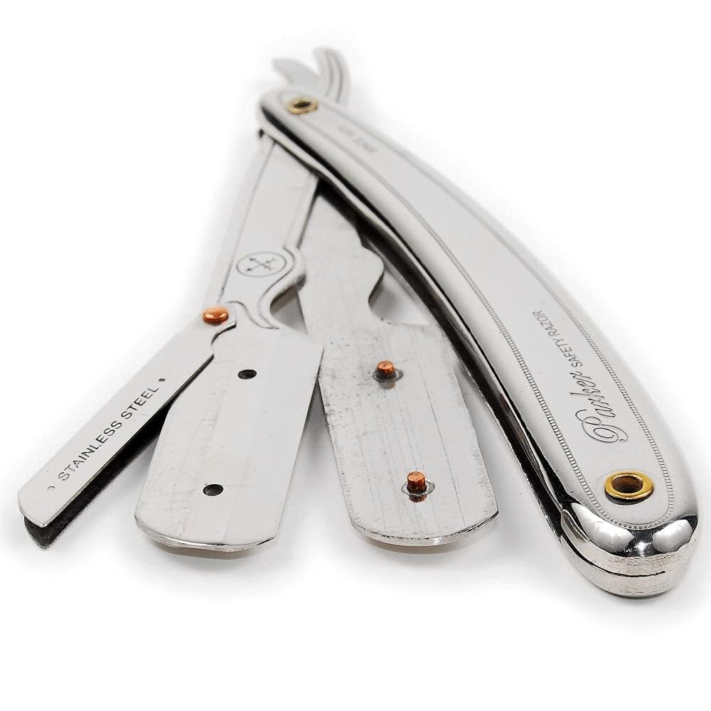 Parker SR1 Stainless Steel Straight Edge Barber Razor – Professional Shavette for Barbers & Home Use with 5 Premium Platinum Half Blades – Replaceable Blade Straight Razor for Close, Smooth Shaves