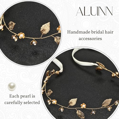 ALUINN Gold Bridal Hair Vine with Pearl & Flower Accents