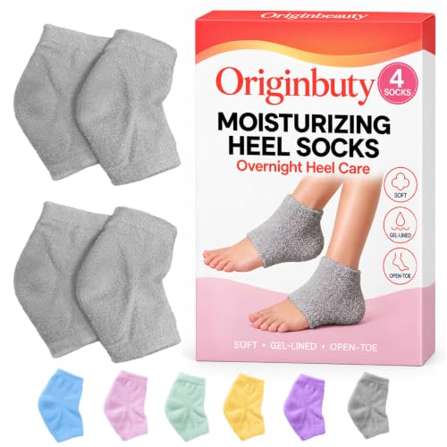 Originbuty Gray Moisturizing Heel Socks for Women & Men – Fuzzy Open-Toe Gel Heel Protectors