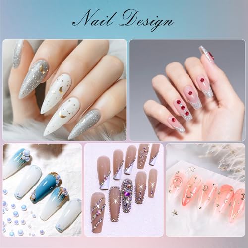 Nail Art Glitter Studs Kit with 15 Gold Stickers & 3D Charms