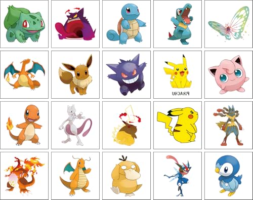 20 Pcs Pokemon Temporary Tattoos for Kids - Fun Party Favors