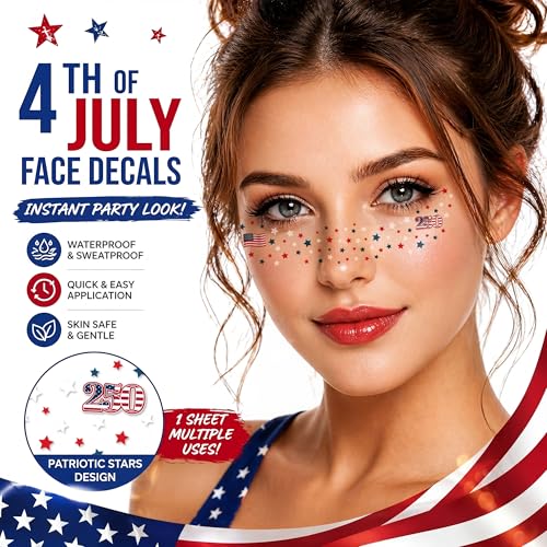 Patriotic 4th of July Face Tattoos - 8 Pack USA Designs