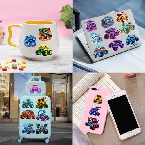 Glow-in-the-Dark Monster Truck Tattoos Set – Waterproof Body Art Stickers for Parties & Events