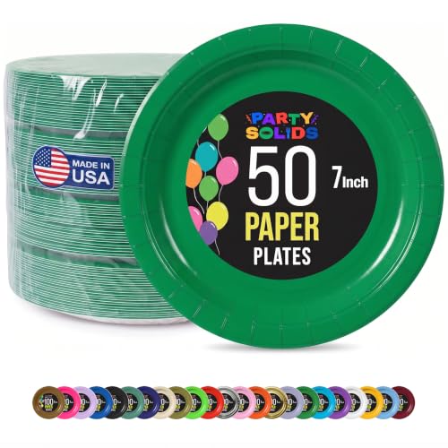 Emerald Green Disposable Paper Plates - 50 Pack, 7 Inch Heavy Duty