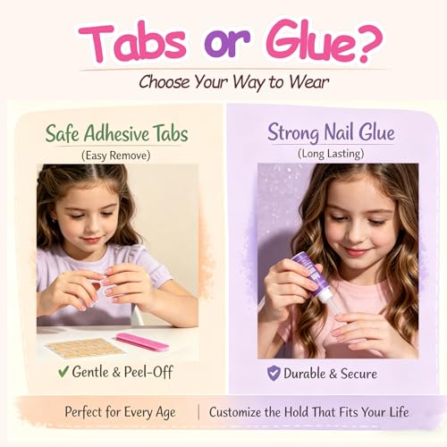 24pcs Kids Press On Nails with Pink Bow & Pearl - Non-Toxic Fashion Kit