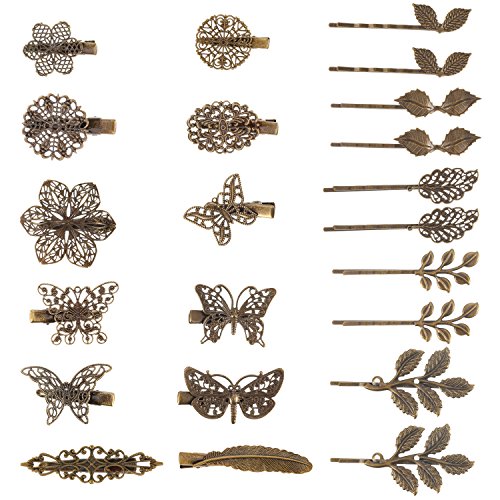 22-Piece Vintage Bronze Hair Clip Set: Leaf, Flower & Butterfly Barrettes