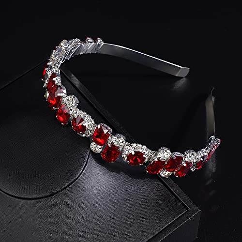 JWICOS Red Rhinestone Bridal Headband Tiara for Wedding & Prom Women Hair Accessory