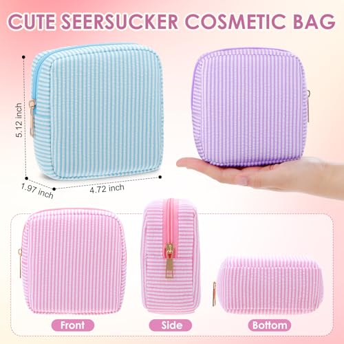 Sanwuta Small Macaron Color Seersucker Makeup Bags - 6 Pack