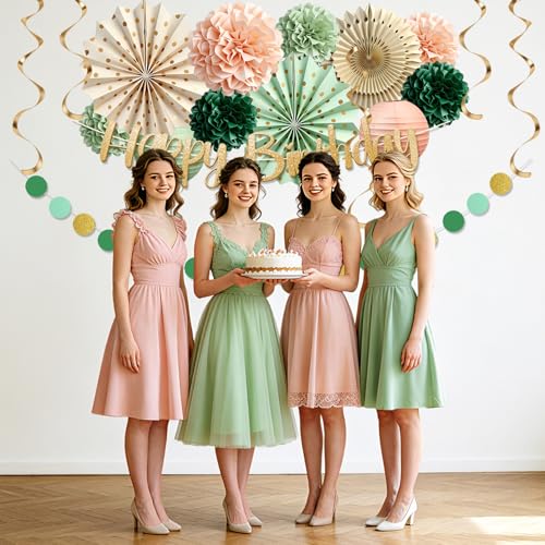 Sage Green and Peach Party Decorations Kit for Women & Girls