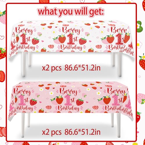 Berry First Birthday Tablecloths - 4pcs Disposable Plastic Covers