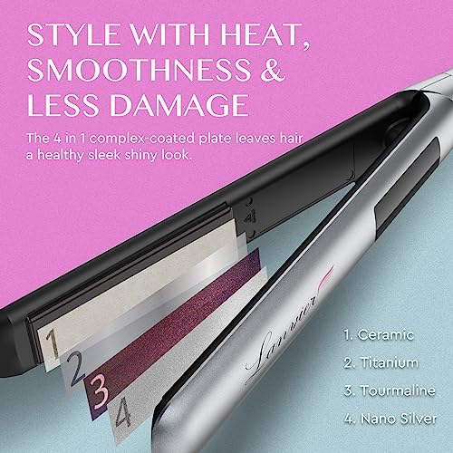 LANVIER Grey 2-in-1 Hair Straightener & Curler, Nano Silver Titanium Flat Iron