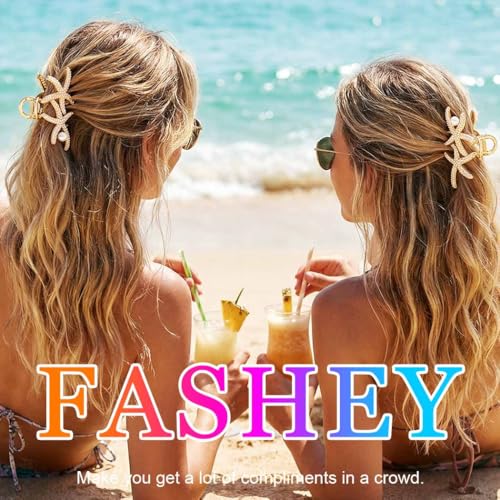 Gold Starfish Claw Clips for Women - Seashell Hair Accessories, Mermaid Style