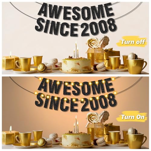Awesome Since 2008 18th Birthday Banner with LED Lights