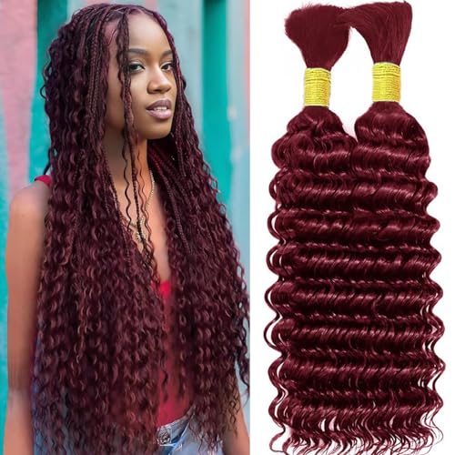 Leruikair 20-Inch Burgundy Curly Human Braiding Hair - 100g Bulk Set