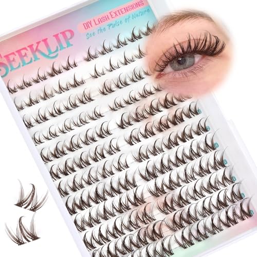 SeekLip Narcissus-Brown Manga Lash Clusters D Curl Brown Eyelashes for Natural Look