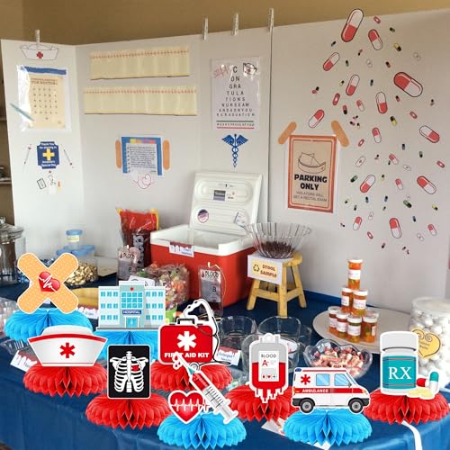 Nurse Theme Honeycomb Centerpieces - 12pcs Medical Party Decor