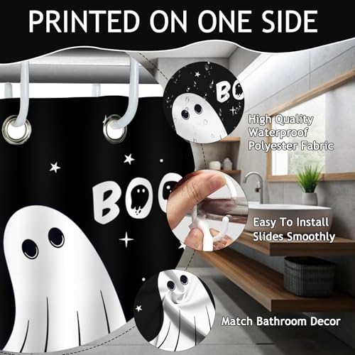 Mocsicka Halloween Ghost Shower Curtain with 12 Hooks - Spooky Bathroom Decor