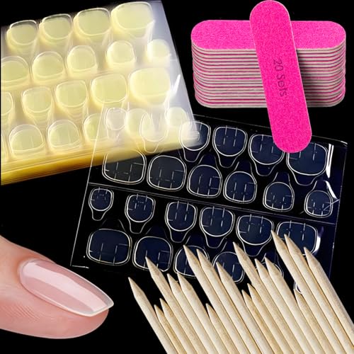 Yellow 40pcs Nail Press-On Adhesive Tabs Kit with Buffers & Orange Sticks