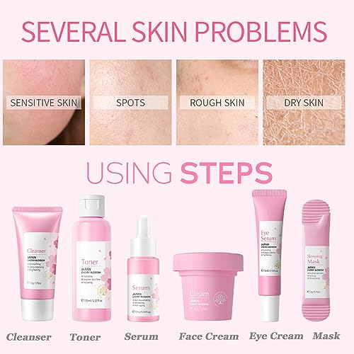 Cherry Blossom Skincare Set for Teen Girls - Moisturizing Gift Pack with Face Serum & Masks