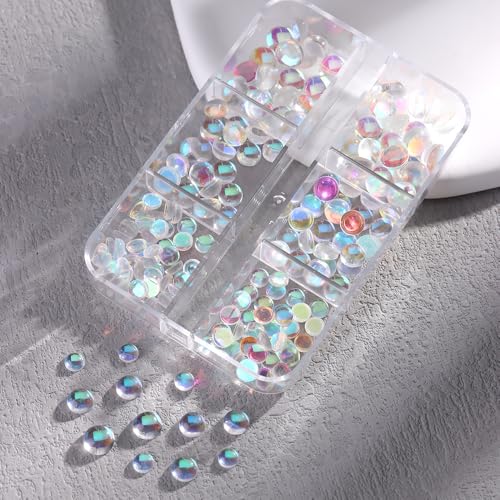 3D Aurora Nail Art Charms - Iridescent Bubble Beads & Rhinestones