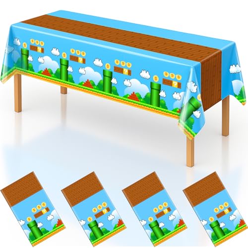 Video Games Birthday Tablecloths - 4 Pack Plastic Covers, 54" x 108"
