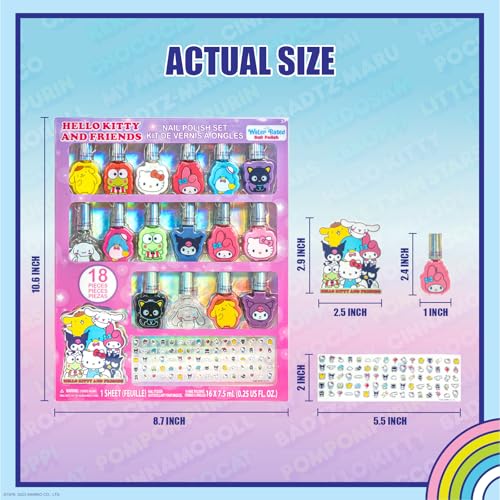 Townley Girl Hello Kitty 16-Piece Peel-Off Nail Polish Set for Kids