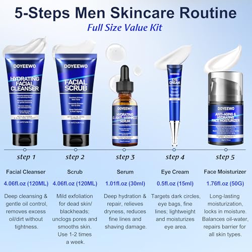 DOYEEWO Full Size Men’s Skin Care Kit 1.2 Fl Oz Pack of 5 - Hydrate, Firm, Wrinkle & Radiance