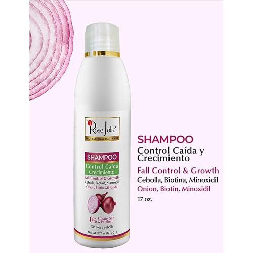 Rose Jolie Onion & Biotin Hair Growth Bundle | 3 Items | Shampoo 17 oz, Hair Mask 16 oz & Leave In Conditioner 10 oz | Hair Fall Control | Sulfate Free Paraben Free