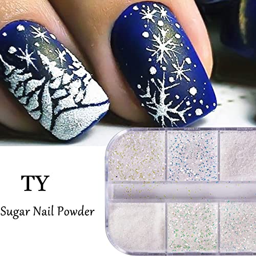 Furimuk White Sugar Nail Glitter Powder for Christmas Snowflake & Winter Nail Art