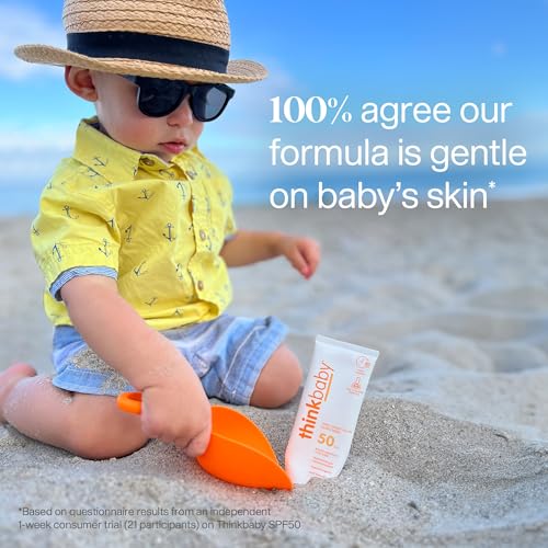 Thinkbaby SPF 50+ Baby Sunscreen, 3 Oz. ? Safe, Natural Mineral Sun Cream for Babies - Water Resistant, Broad Spectrum UVA/UVB Sun Protection ? Vegan Sunscreen for Kids