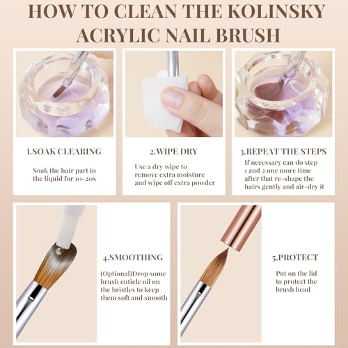RIYUEXING Bronze Gold 3PCS Kolinsky Nail Brush Set - Size 6/10/12, Oval & Crimped, Professional Acrylic Nail Art Tools