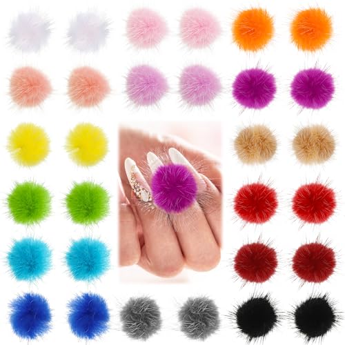 30-Piece Detachable Nail Pom Balls - 15 Colors Fluffy 3D Manicure Charms