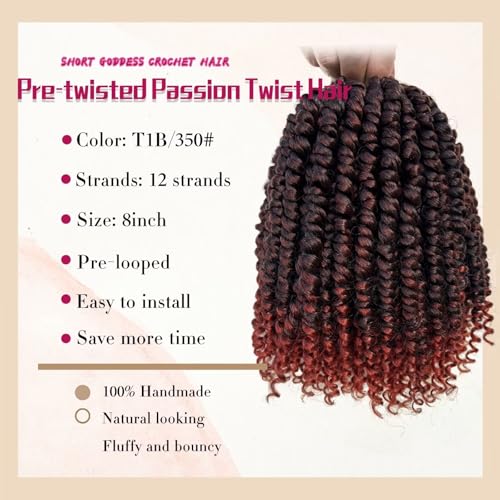 WSTAR 8 Inch Pre-Twisted Passion Twist Crochet Hair - 8 Packs Coppery Red