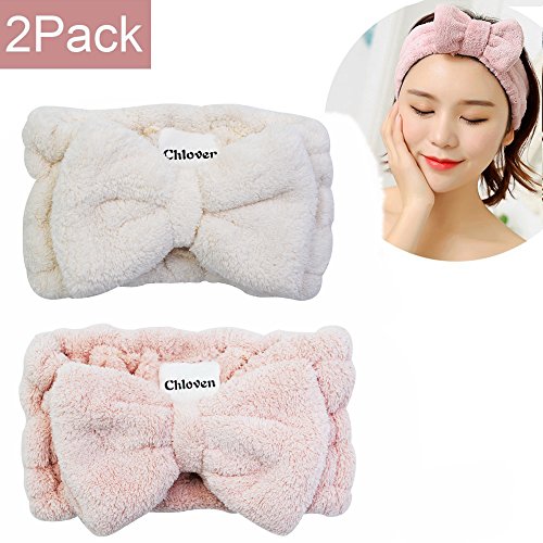 Chloven 2 Pack Microfiber Bowtie Headbands for Makeup & Skincare