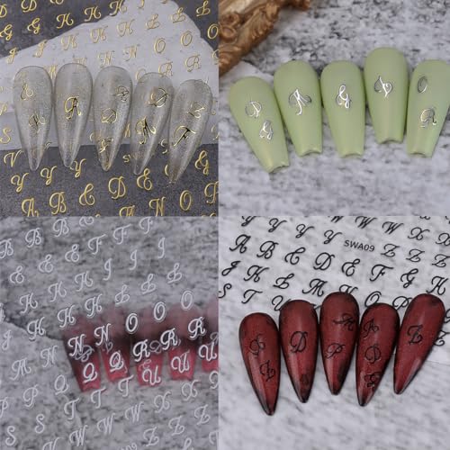 8 Sheets 3D English Letter Nail Stickers for DIY Nail Art