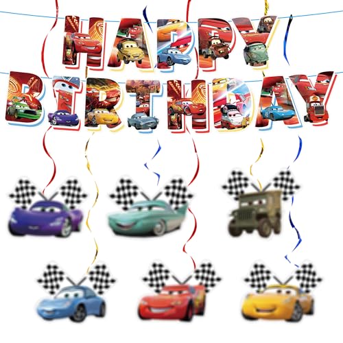 Happy Birthday Banner with 6 Hanging Swirls - Adult Party Decor